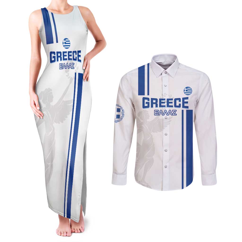 Custom Greece Football Couples Matching Tank Maxi Dress and Long Sleeve Button Shirt Go Ethniki - Sporty Style - Wonder Print Shop