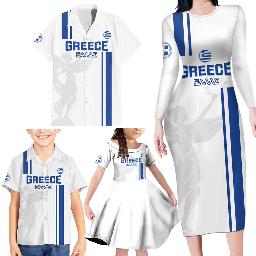 Custom Greece Football Family Matching Long Sleeve Bodycon Dress and Hawaiian Shirt Go Ethniki - Sporty Style - Wonder Print Shop