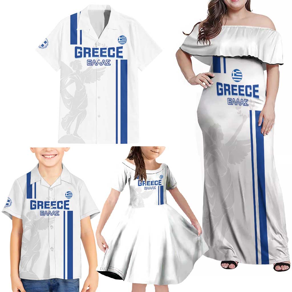 Custom Greece Football Family Matching Off Shoulder Maxi Dress and Hawaiian Shirt Go Ethniki - Sporty Style - Wonder Print Shop