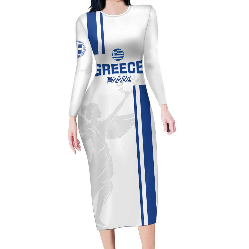 Custom Greece Football Long Sleeve Bodycon Dress Go Ethniki - Sporty Style - Wonder Print Shop