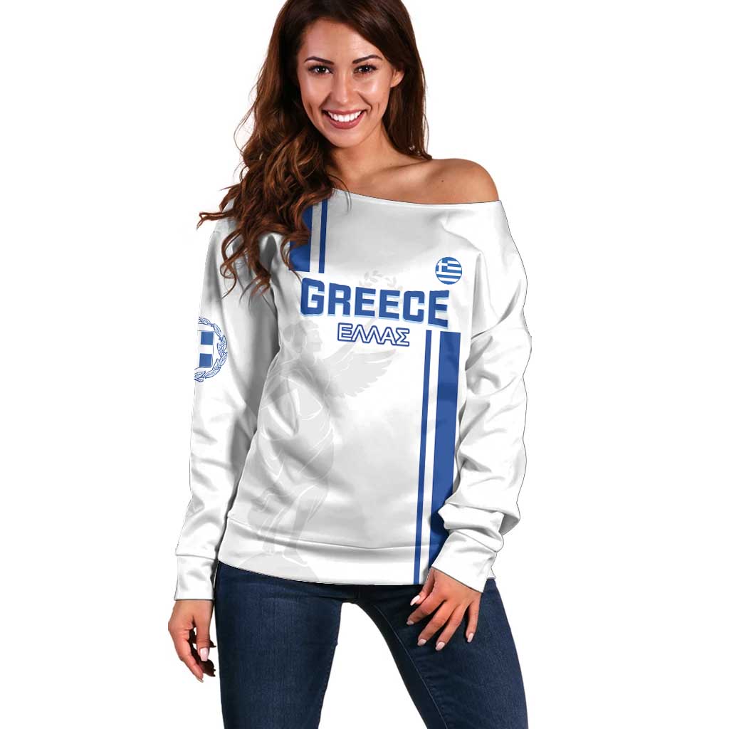 Custom Greece Football Off Shoulder Sweater Go Ethniki - Sporty Style