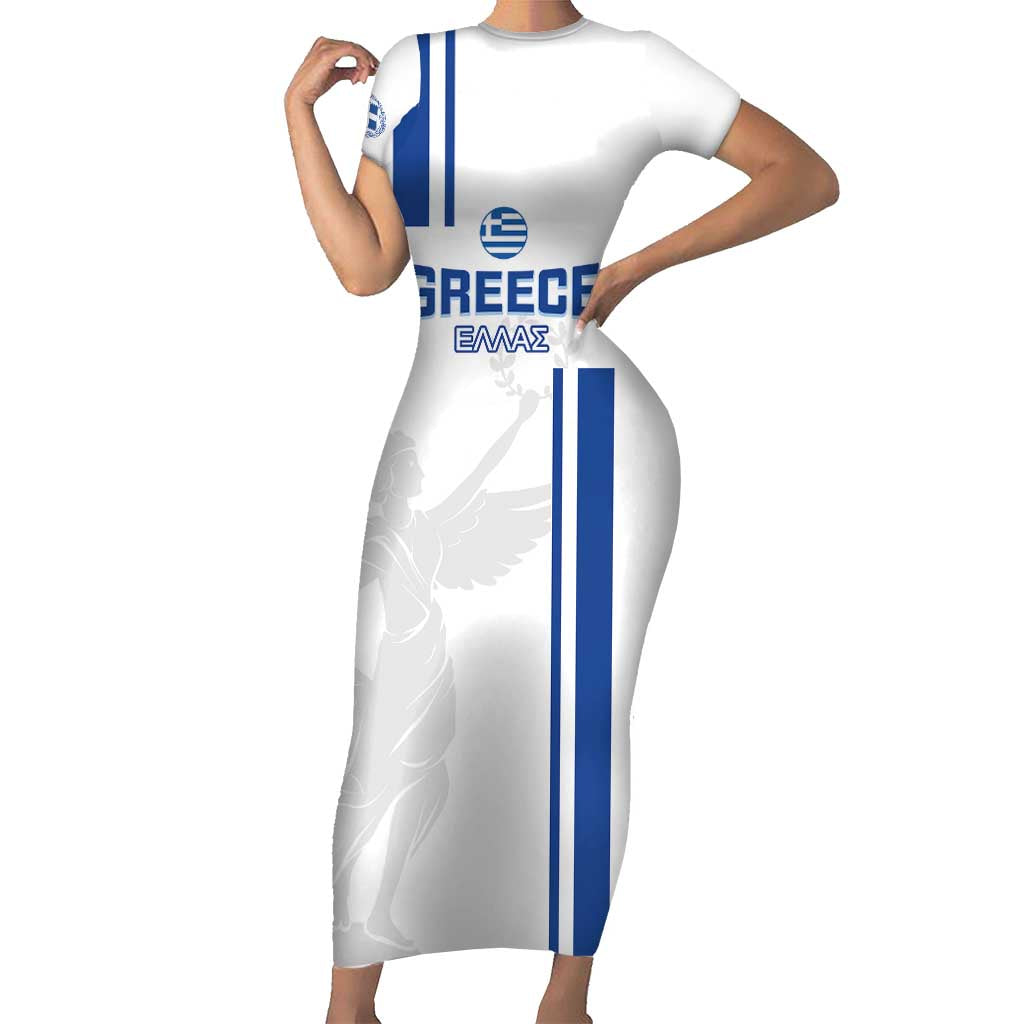 Custom Greece Football Short Sleeve Bodycon Dress Go Ethniki - Sporty Style - Wonder Print Shop