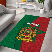 Personalised Morocco area rug, green and red star medallion with gold crest and 'YOUR TEXT'