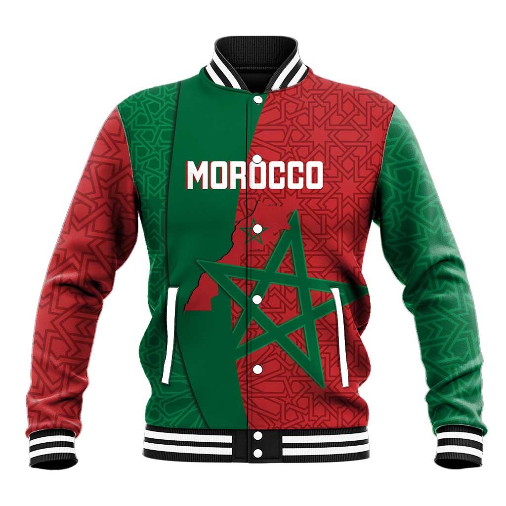 Personalised Morocco Baseball Jacket Moroccan Green Star With Moorish Pattern