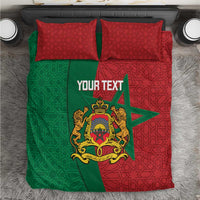 Moroccan bedding set with red and green patterned duvet cover and two matching pillows
