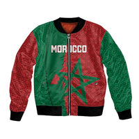 Unisex bomber jacket with green/red Moroccan pattern, front zipper and star emblem