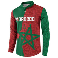 Personalized button-up sweatshirt with Morocco text and large green star graphic, front view.