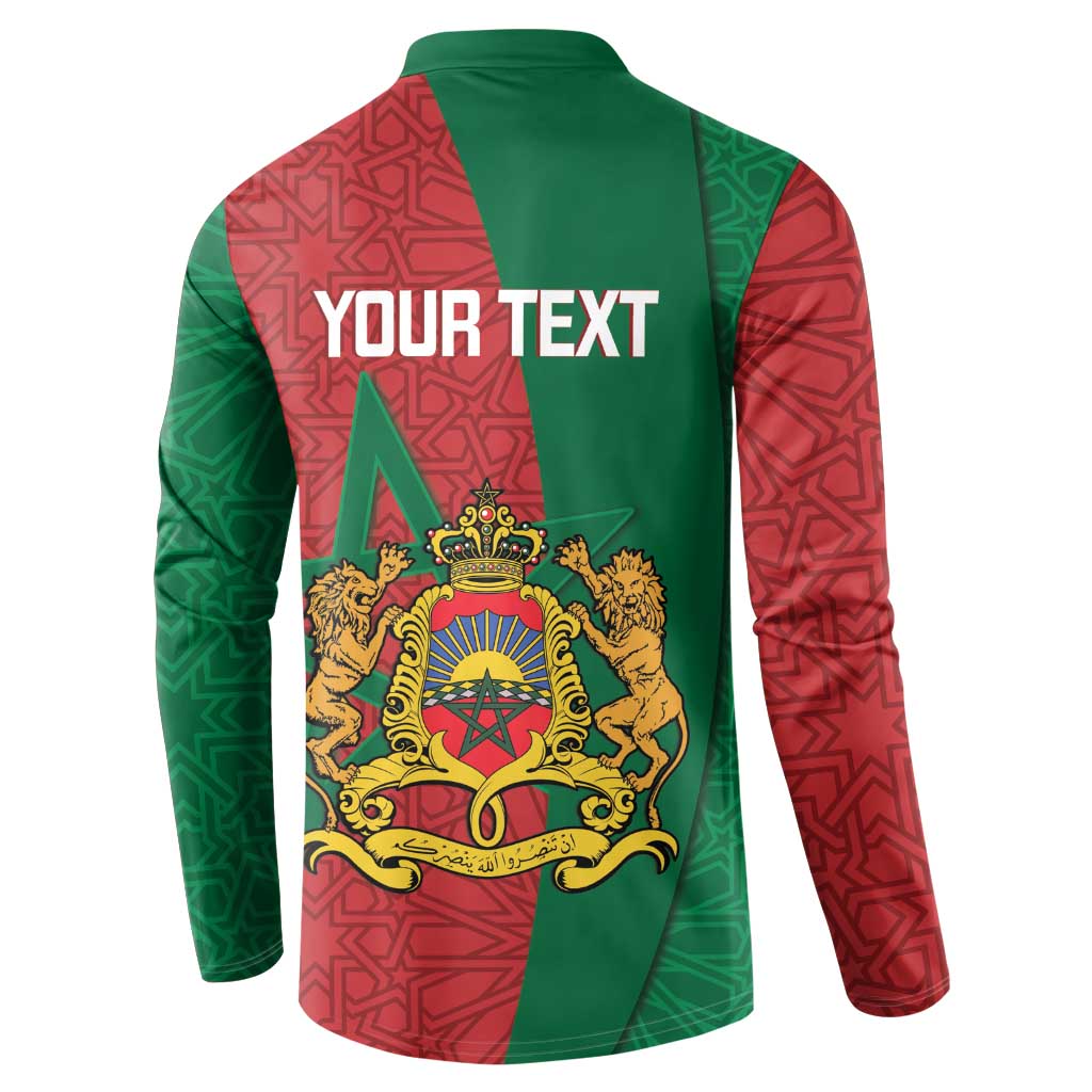 Personalized button-up sweatshirt, back shows crest and "YOUR TEXT" print.