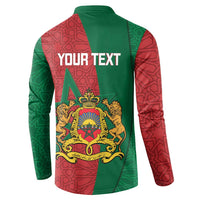 Personalized button-up sweatshirt, back shows crest and "YOUR TEXT" print.