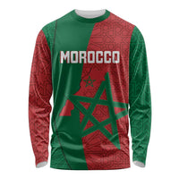 Unisex long-sleeve shirt, red and green Moroccan-style print with star and MOROCCO logo