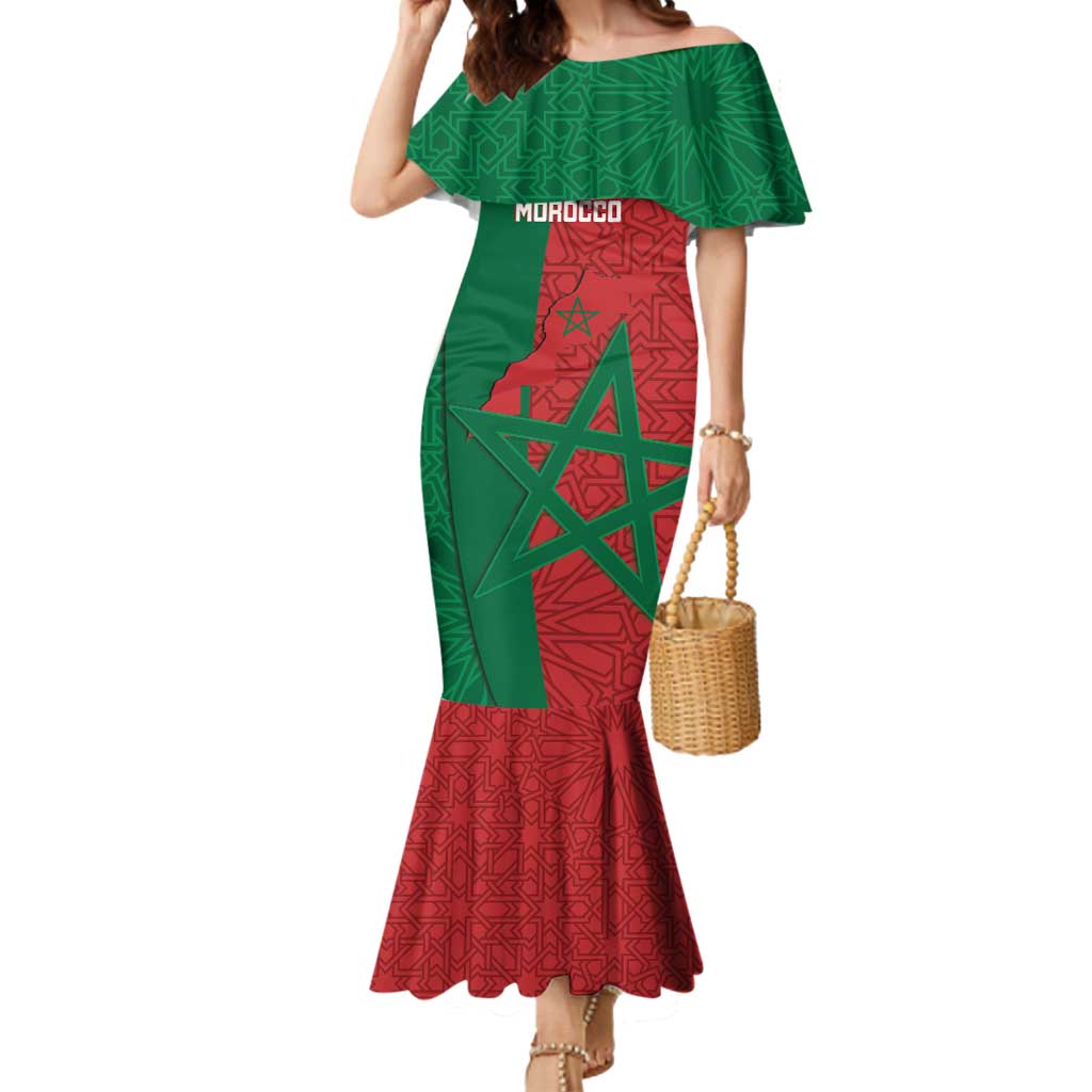 Personalised Morocco Mermaid Dress Moroccan Green Star With Moorish Pattern - Wonder Print Shop