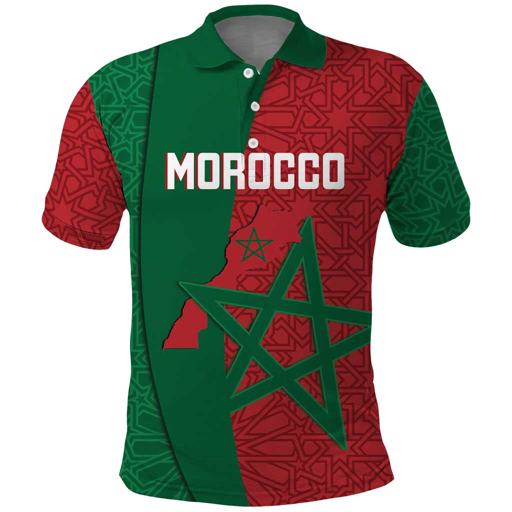 Personalised Morocco Polo Shirt Moroccan Green Star With Moorish Pattern