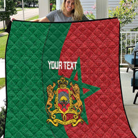 Personalised Morocco quilt with green/red star panels, quilted texture and Moorish crest