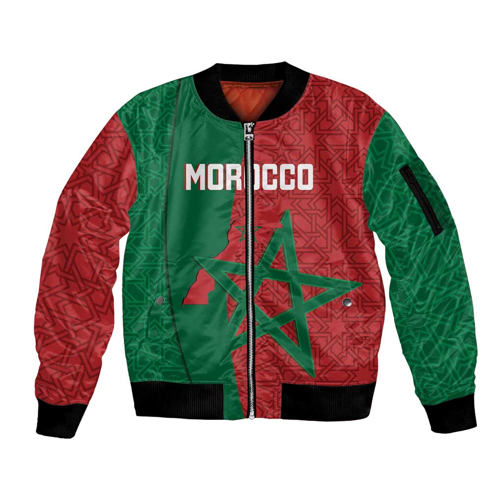 Personalised Morocco Sleeve Zip Bomber Jacket Moroccan Green Star With Moorish Pattern