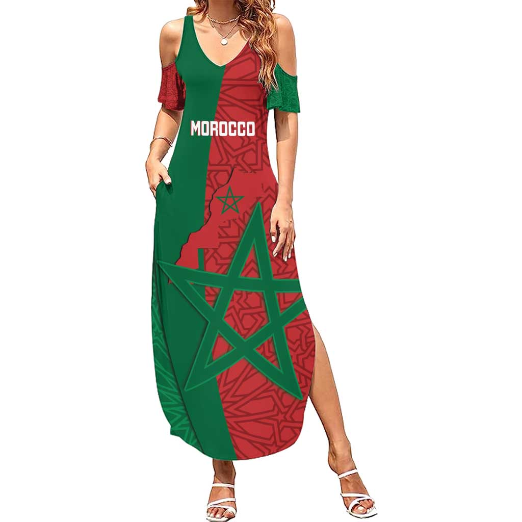 Personalised Morocco Summer Maxi Dress Moroccan Green Star With Moorish Pattern - Wonder Print Shop