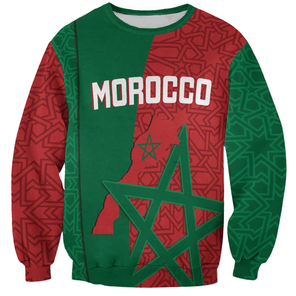 Unisex crewneck sweatshirt in red and green with Moroccan star graphic front