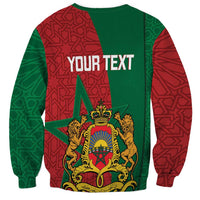Unisex crewneck sweatshirt red and green, 'YOUR TEXT' and crest graphic back