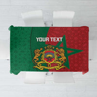 Personalised Morocco tablecloth with green/red Moroccan star pattern and crest, custom text