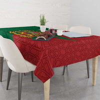 Morocco tablecloth with red star geometric pattern and green side panel