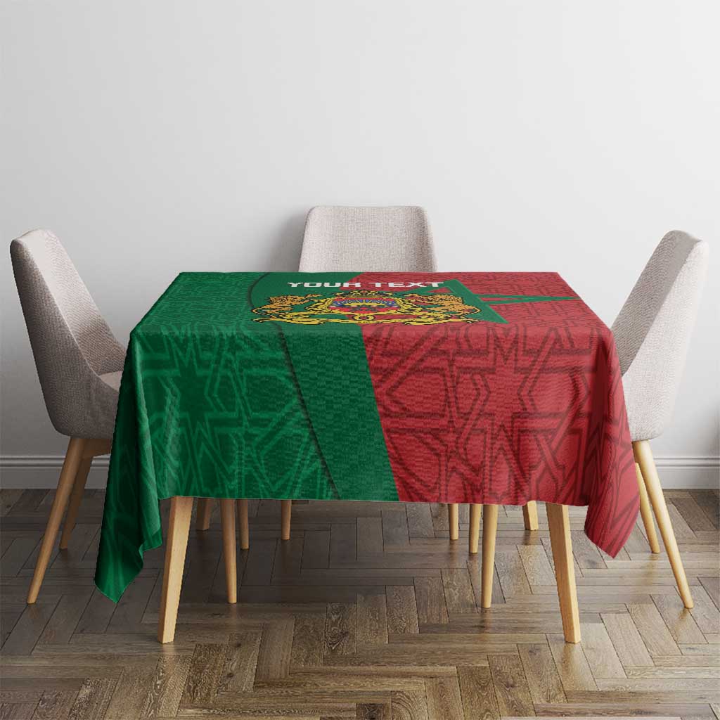 Morocco tablecloth with green center and red side panel, geometric star design