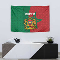 Personalised green and red Morocco tapestry with star motif, Moorish pattern, and your text