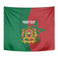 Personalised Moroccan tapestry close-up: green and red panels with star and crest