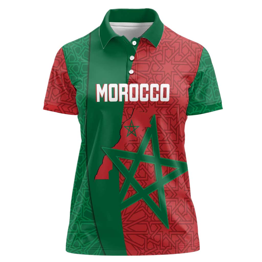 Personalised Morocco Women Polo Shirt Moroccan Green Star With Moorish Pattern - Wonder Print Shop