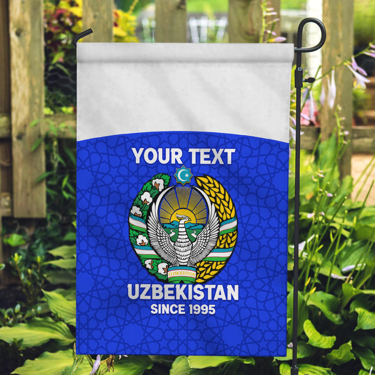 Custom Uzbekistan Football Garden Flag 2024 Go Champions Uzbek Pattern - Wonder Print Shop