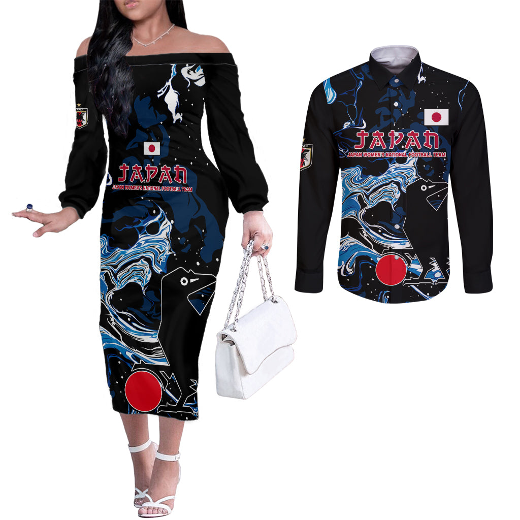 custom-japan-football-couples-matching-off-the-shoulder-long-sleeve-dress-and-long-sleeve-button-shirt-2024-nadeshiko-go-champions