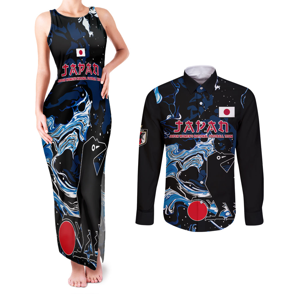 Custom Japan Football Couples Matching Tank Maxi Dress and Long Sleeve Button Shirt 2024 Nadeshiko Go Champions - Wonder Print Shop