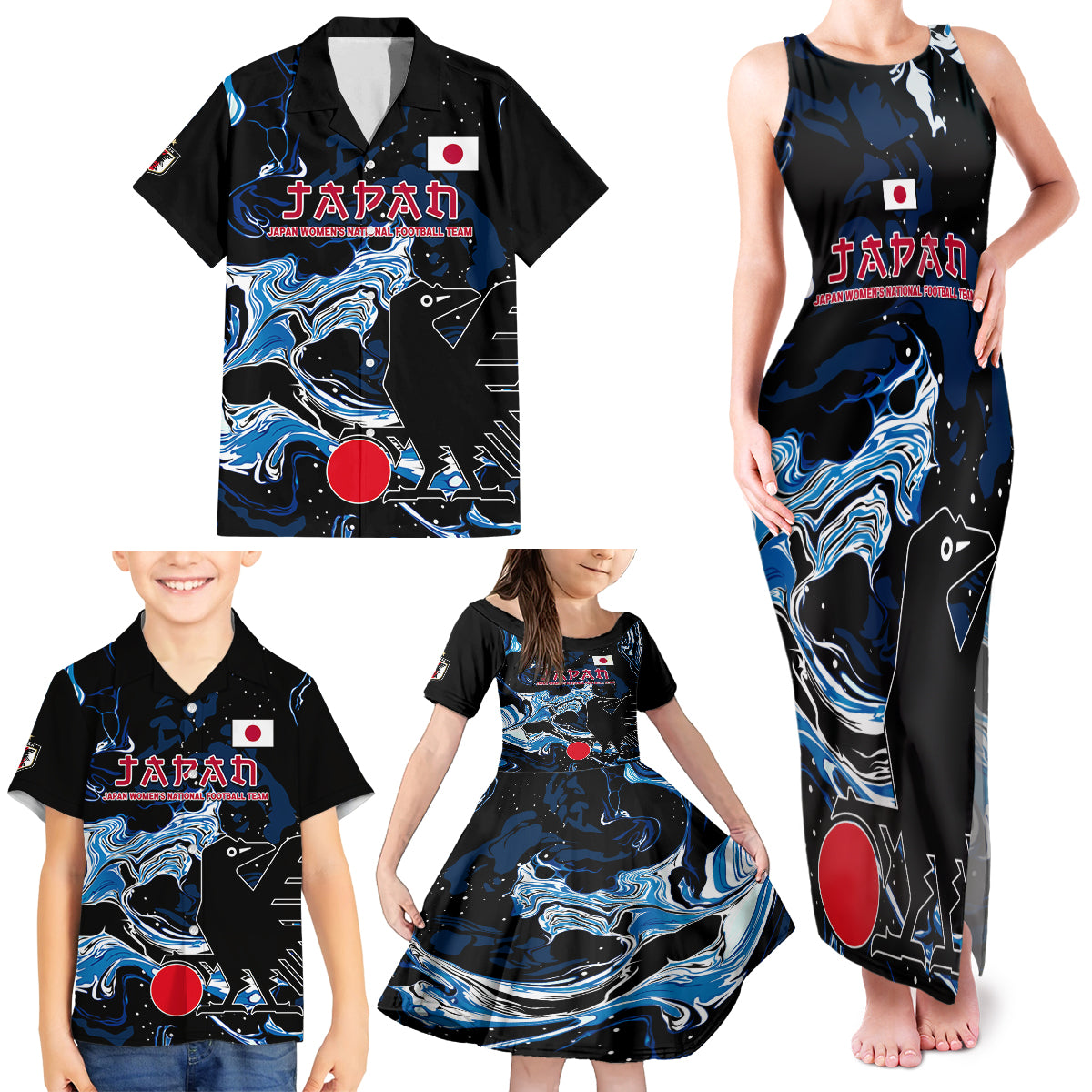 Custom Japan Football Family Matching Tank Maxi Dress and Hawaiian Shirt 2024 Nadeshiko Go Champions - Wonder Print Shop