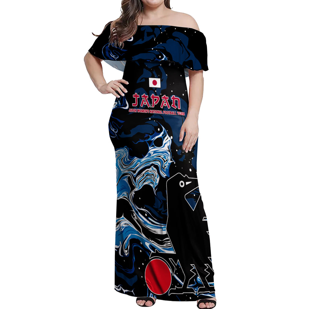 Custom Japan Football Off Shoulder Maxi Dress 2024 Nadeshiko Go Champions - Wonder Print Shop