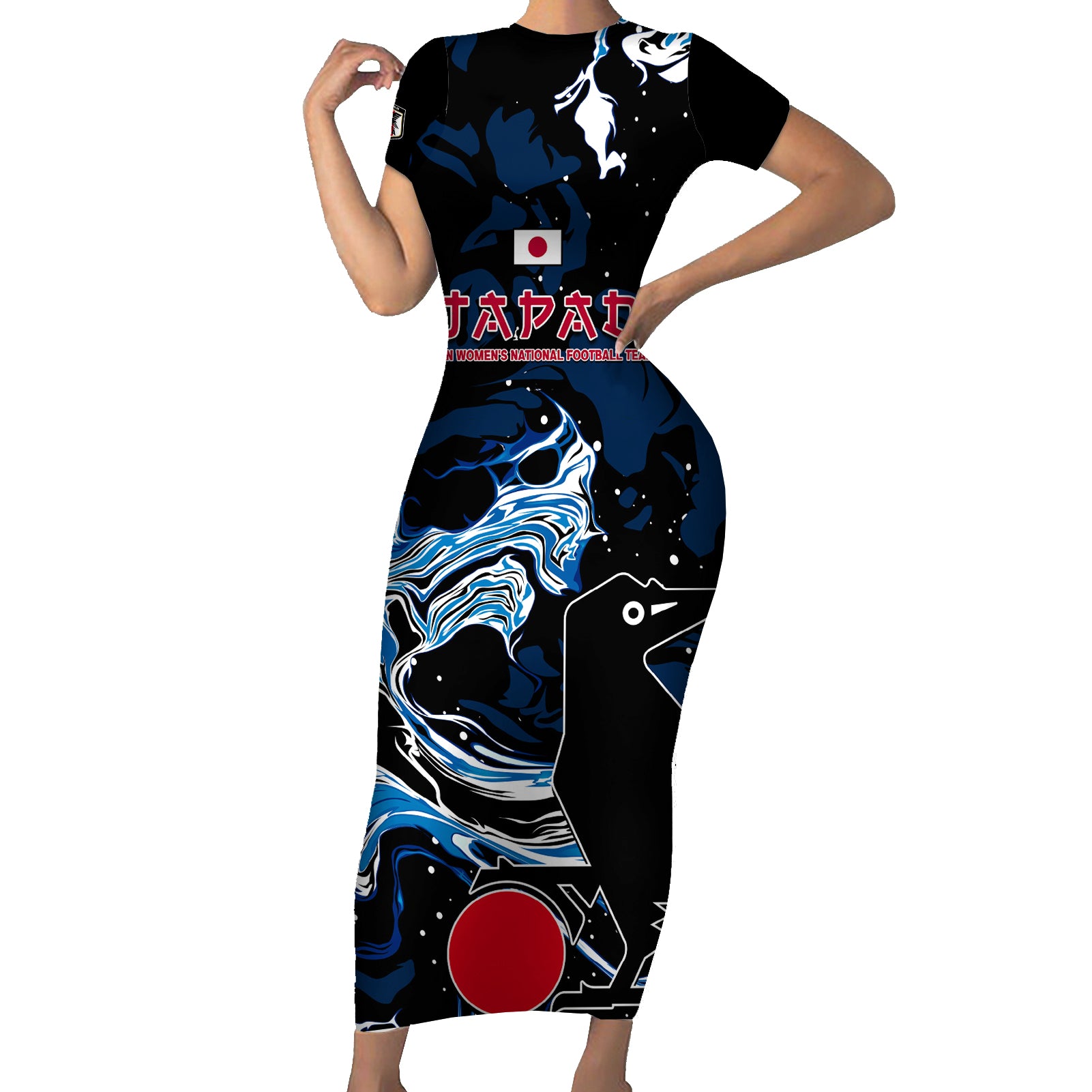 Custom Japan Football Short Sleeve Bodycon Dress 2024 Nadeshiko Go Champions - Wonder Print Shop