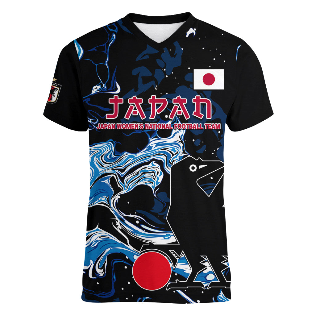 Custom Japan Football Women V Neck T Shirt 2024 Nadeshiko Go Champions - Wonder Print Shop