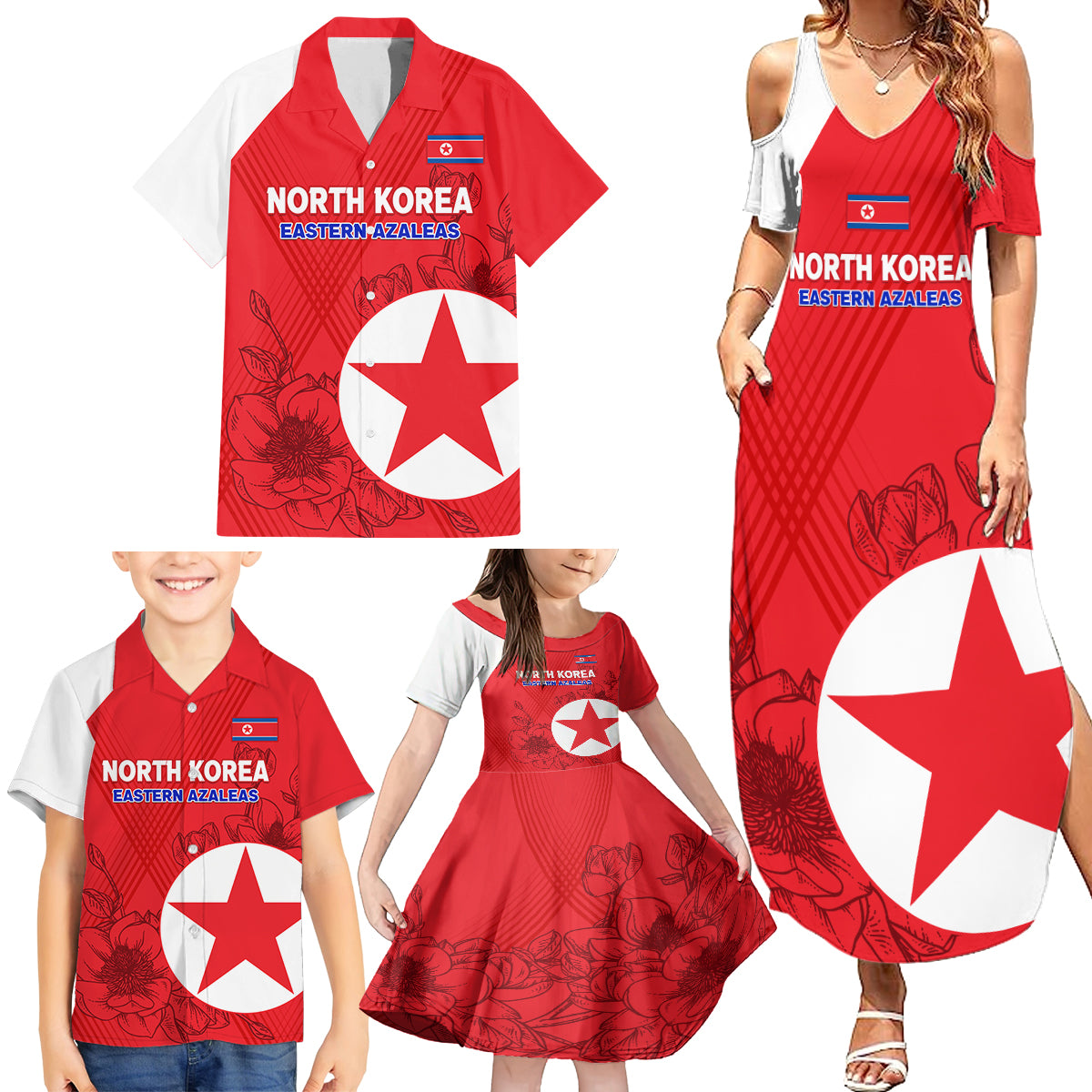 Custom North Korea Football Family Matching Summer Maxi Dress and Hawaiian Shirt 2024 Go Eastern Azaleas Magnolia Flowers - Wonder Print Shop