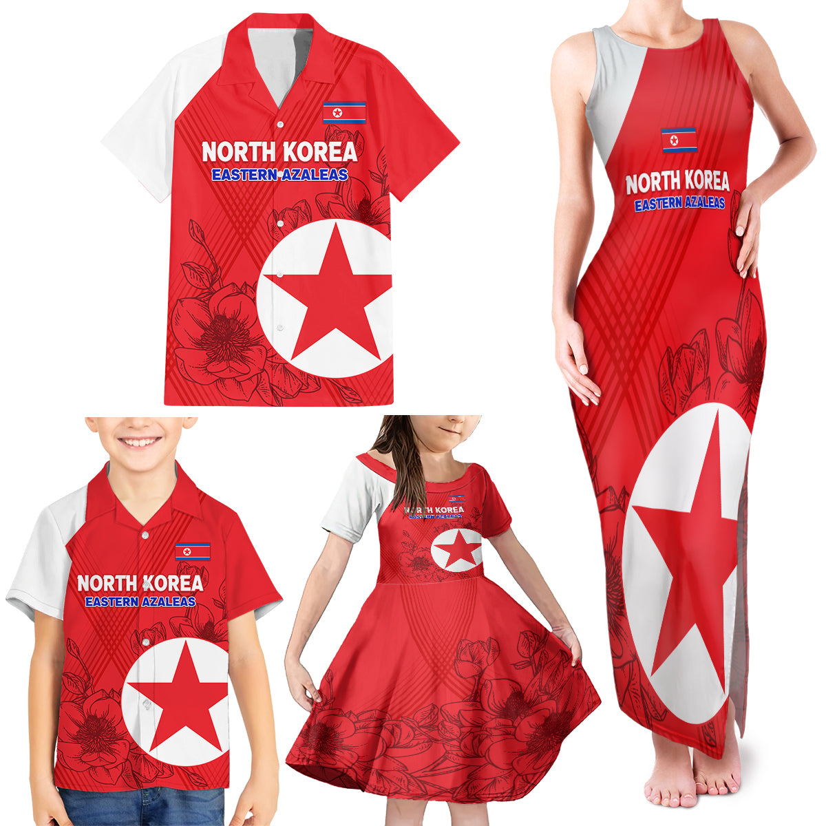 Custom North Korea Football Family Matching Tank Maxi Dress and Hawaiian Shirt 2024 Go Eastern Azaleas Magnolia Flowers - Wonder Print Shop