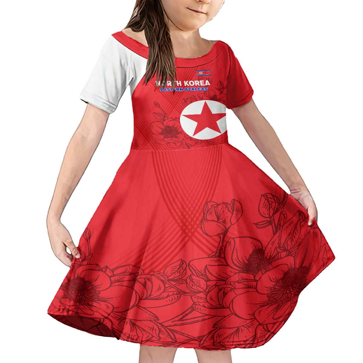 Custom North Korea Football Kid Short Sleeve Dress 2024 Go Eastern Azaleas Magnolia Flowers - Wonder Print Shop