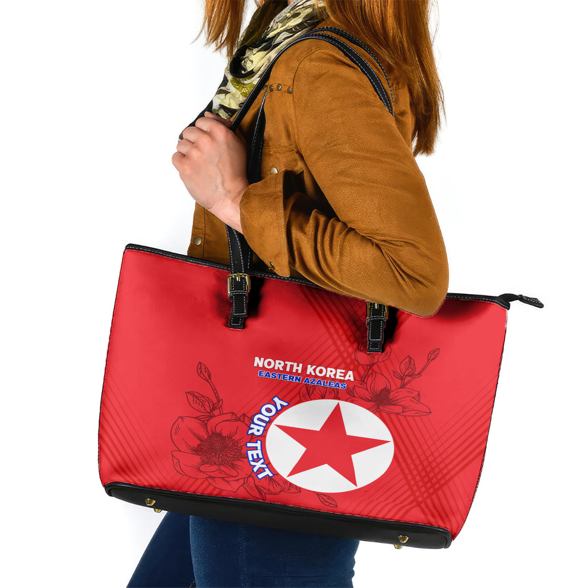 Custom North Korea Football Leather Tote Bag 2024 Go Eastern Azaleas Magnolia Flowers - Wonder Print Shop