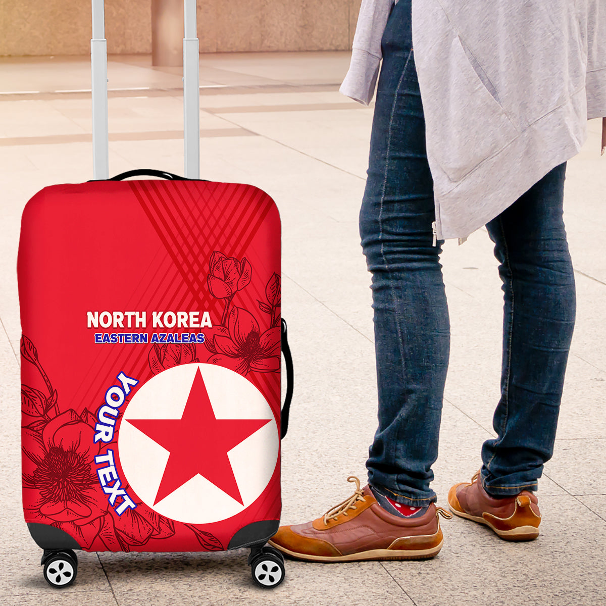 Custom North Korea Football Luggage Cover 2024 Go Eastern Azaleas Magnolia Flowers - Wonder Print Shop