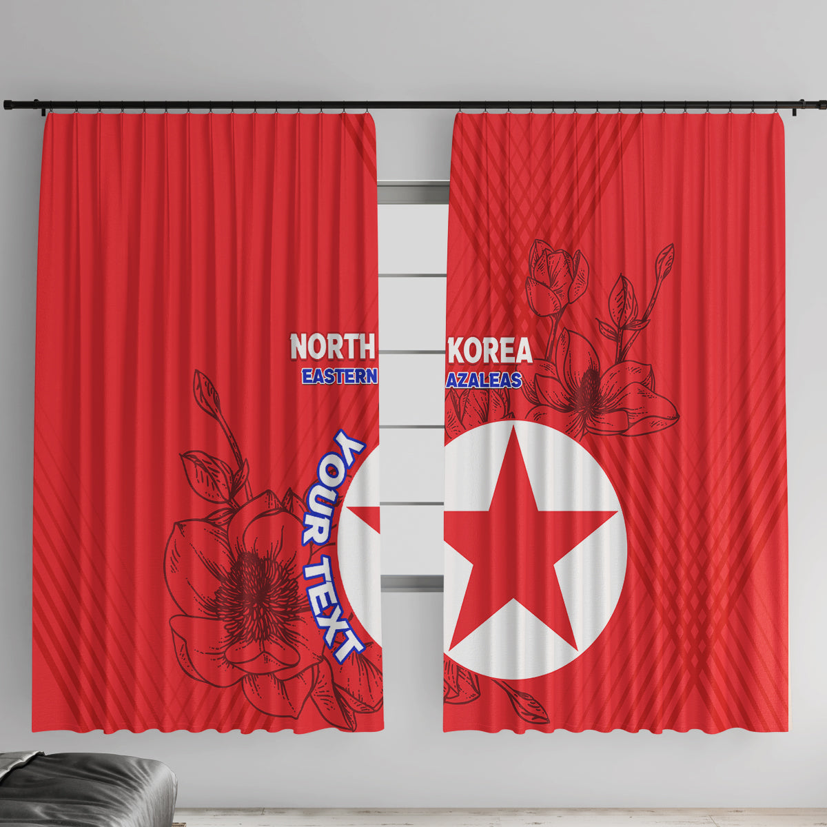 Custom North Korea Football Window Curtain 2024 Go Eastern Azaleas Magnolia Flowers - Wonder Print Shop