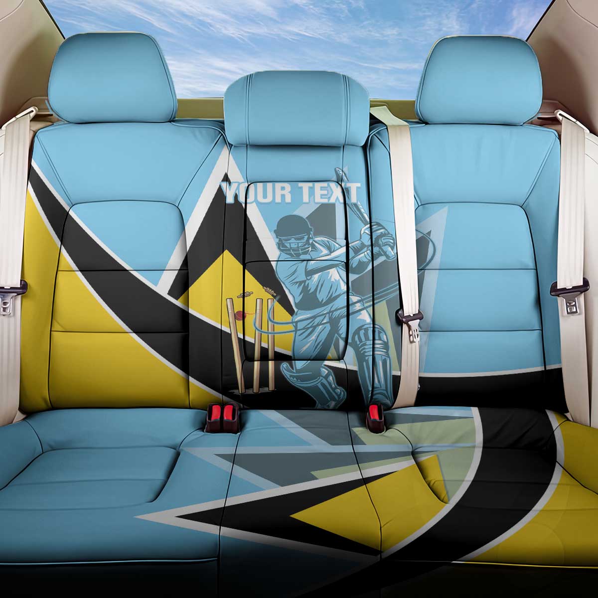 Custom Saint Lucia Cricket Back Car Seat Cover Go Champions - National Color - Wonder Print Shop