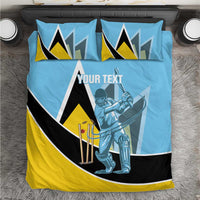 Blue cricket bedding set with astronaut cricketer graphic, two matching pillow shams