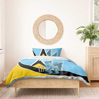 Blue cricket bedding set with astronaut cricketer print and yellow black stripe, two-piece pillows