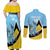 Custom Saint Lucia Cricket Couples Matching Off Shoulder Maxi Dress and Long Sleeve Button Shirt Go Champions - National Color