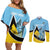 Custom Saint Lucia Cricket Couples Matching Off Shoulder Short Dress and Long Sleeve Button Shirt Go Champions - National Color