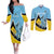 Custom Saint Lucia Cricket Couples Matching Off The Shoulder Long Sleeve Dress and Long Sleeve Button Shirt Go Champions - National Color