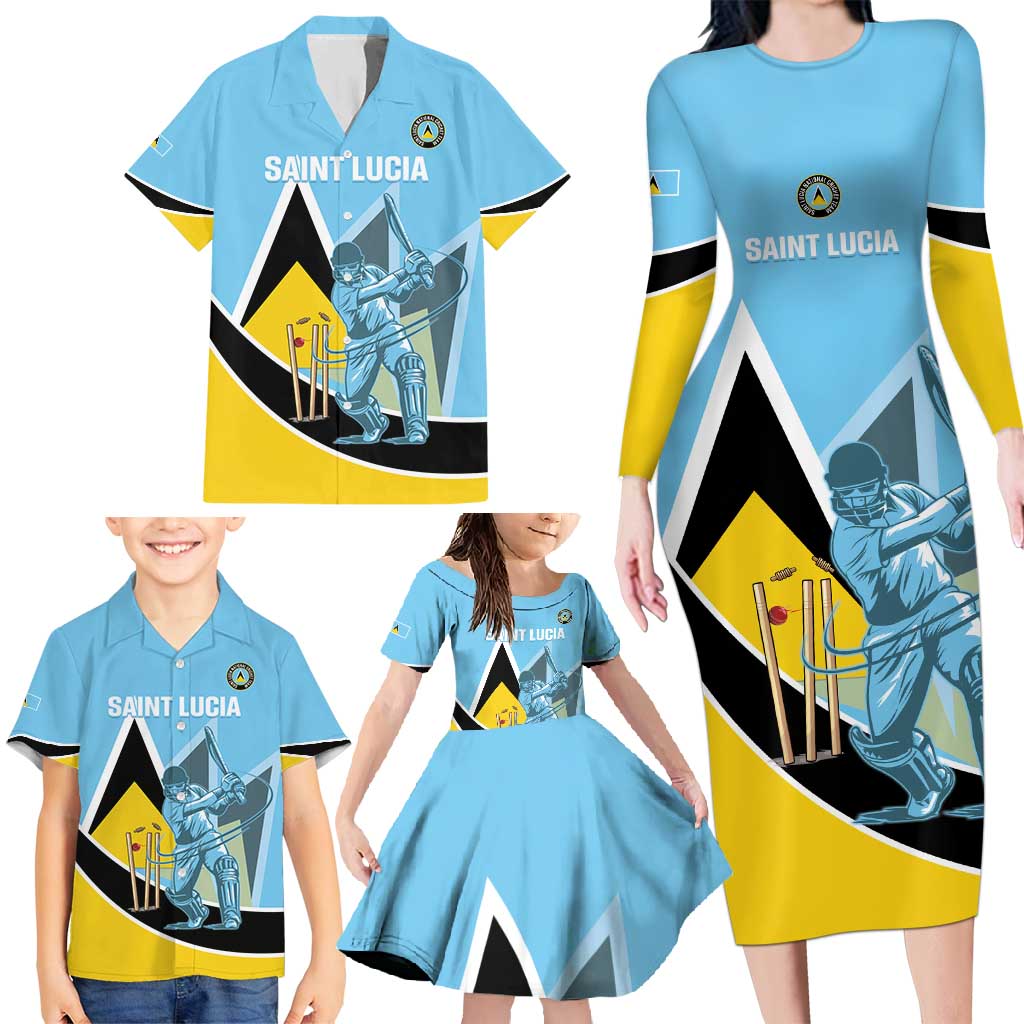 Custom Saint Lucia Cricket Family Matching Long Sleeve Bodycon Dress and Hawaiian Shirt Go Champions - National Color - Wonder Print Shop