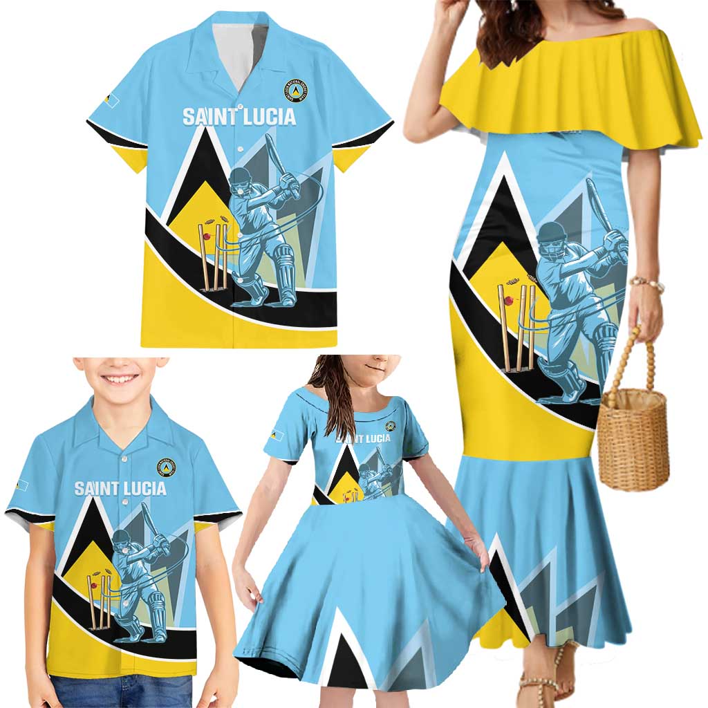 Custom Saint Lucia Cricket Family Matching Mermaid Dress and Hawaiian Shirt Go Champions - National Color - Wonder Print Shop