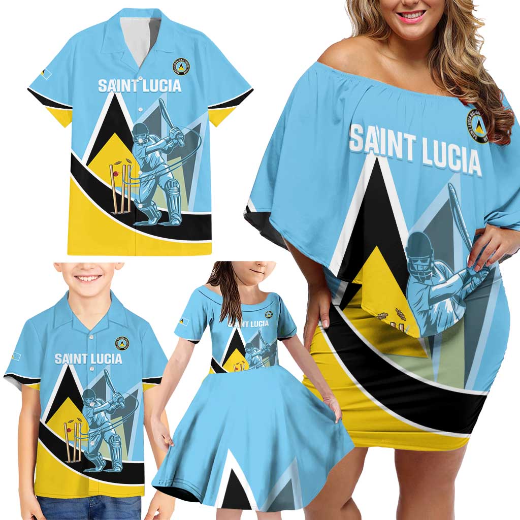 Custom Saint Lucia Cricket Family Matching Off Shoulder Short Dress and Hawaiian Shirt Go Champions - National Color - Wonder Print Shop