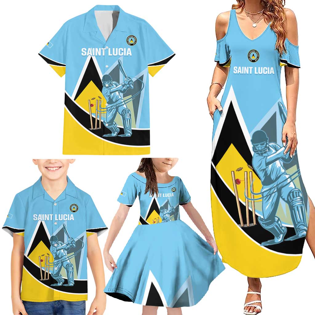 Custom Saint Lucia Cricket Family Matching Summer Maxi Dress and Hawaiian Shirt Go Champions - National Color - Wonder Print Shop